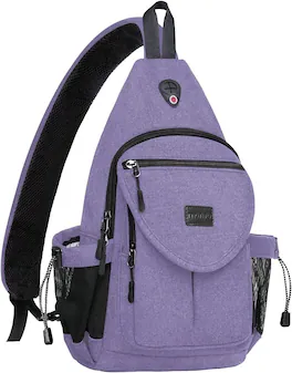 mosiso - Sling Backpack Canvas Crossbody Hiking Daypack Bag with Anti-theft Pocket - Lilac