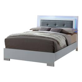 Manhattan Lane - Wooden Eastern King Bed with Leatherette Headboard, White and Black - White and Black