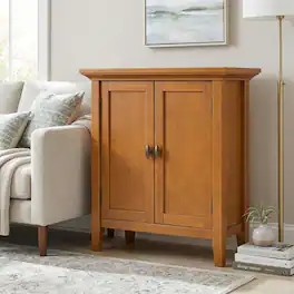 Simpli Home - Redmond Solid Wood 32 inch Wide Transitional Low Storage Cabinet - Light Golden Brown