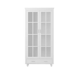 Famapy - Grid Glass - Door Display & Storage Cabinet with Drawer Adjustable Shelf - White