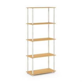 Furinno - Turn-N-Tube 5-Tier Multipurpose Shelf Display Rack with Classic Tubes, Beech/White - Beech/White