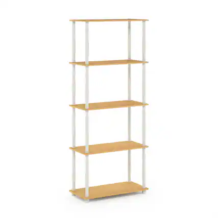 Front. Furinno - Turn-N-Tube 5-Tier Multipurpose Shelf Display Rack with Classic Tubes, Beech/White - Beech/White.