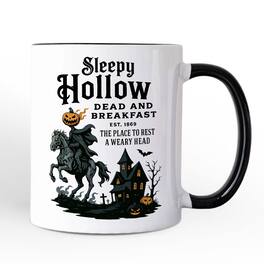 OrnamentallyYou - Headless Horseman Sleepy Hollow Halloween Mug, Dead and Breakfast Retro Gift - White