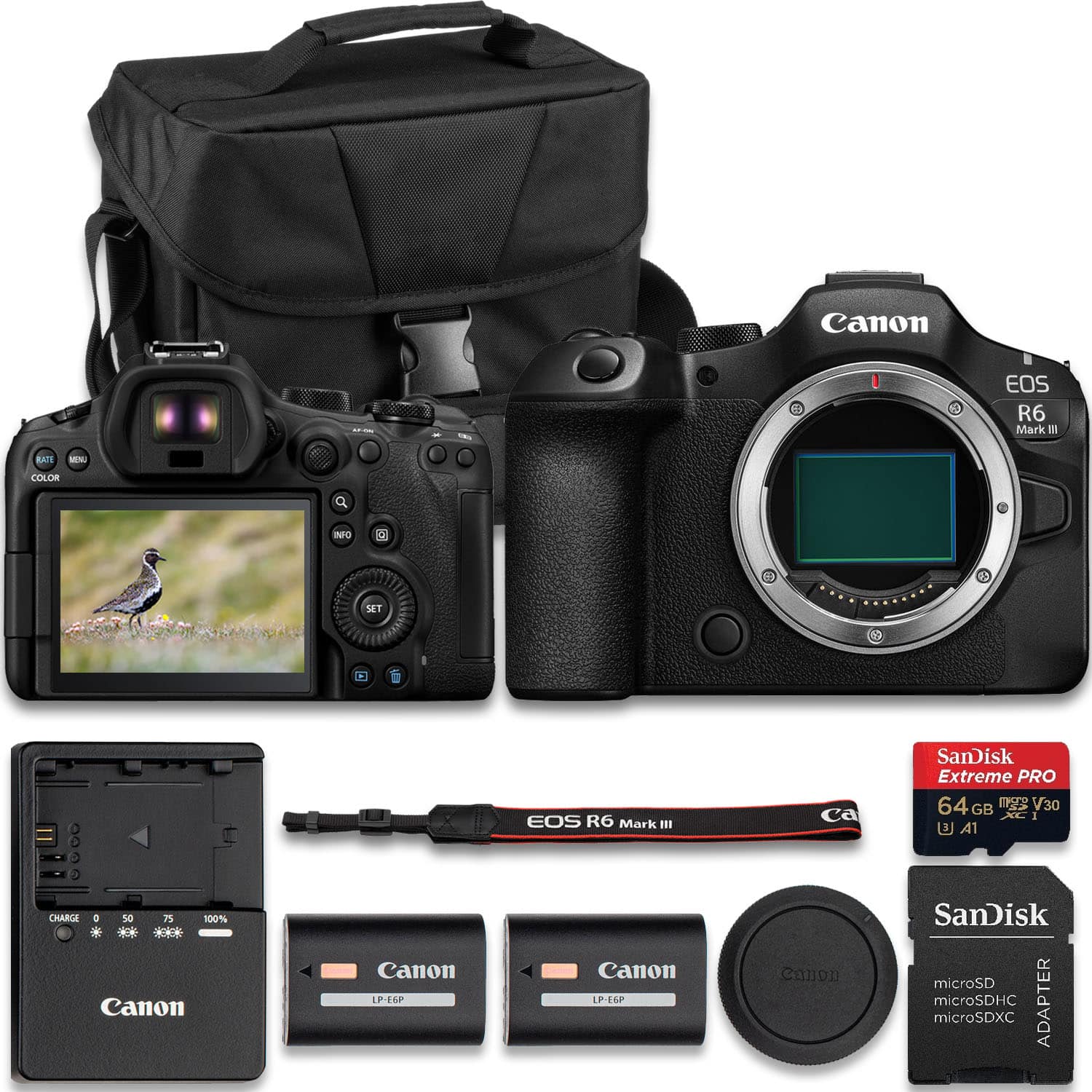 Bundle - Canon - EOS R6 Mark III Mirrorless Camera With Extra LP-E6P Lithium-Ion Battery + SanDisk Extreme Pro 64GB Card + Camera
