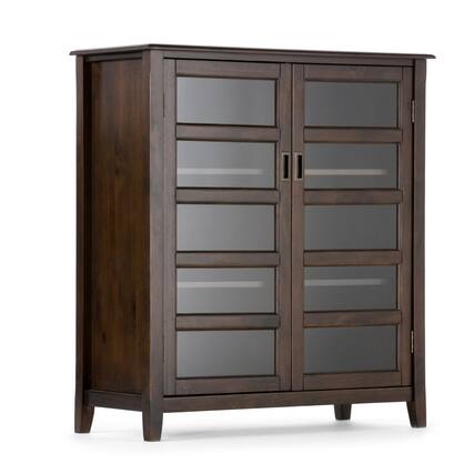 Front. Simpli Home - Burlington Medium Storage Cabinet - Mahogany Brown.