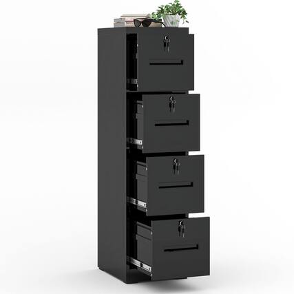 Front. Mirfee - 4-Drawer Vertical File Cabinet with Lock, for Letter/Legal/A4/F4 Files - Black.