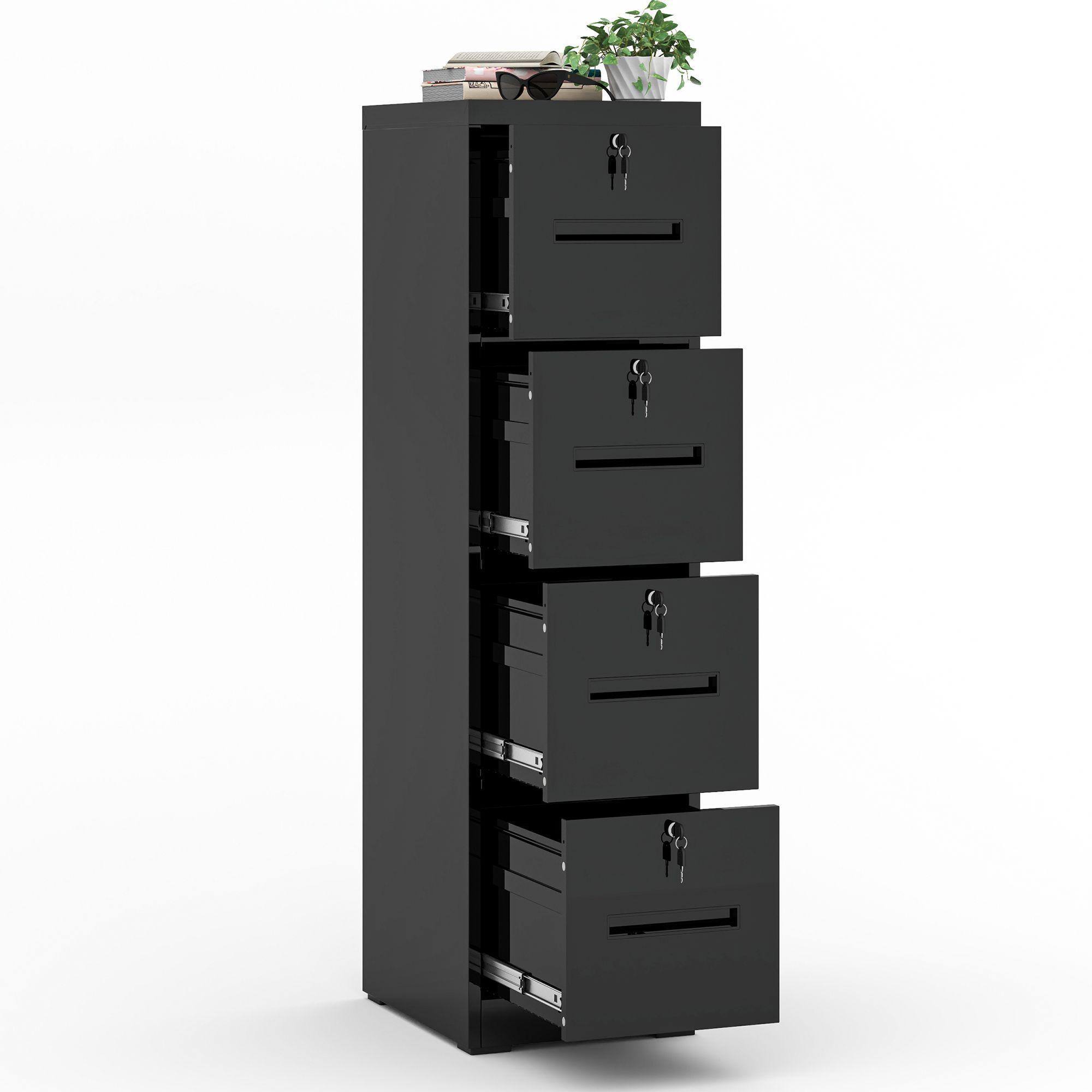 Front. Mirfee - 4-Drawer Vertical File Cabinet with Lock, for Letter/Legal/A4/F4 Files - Black.