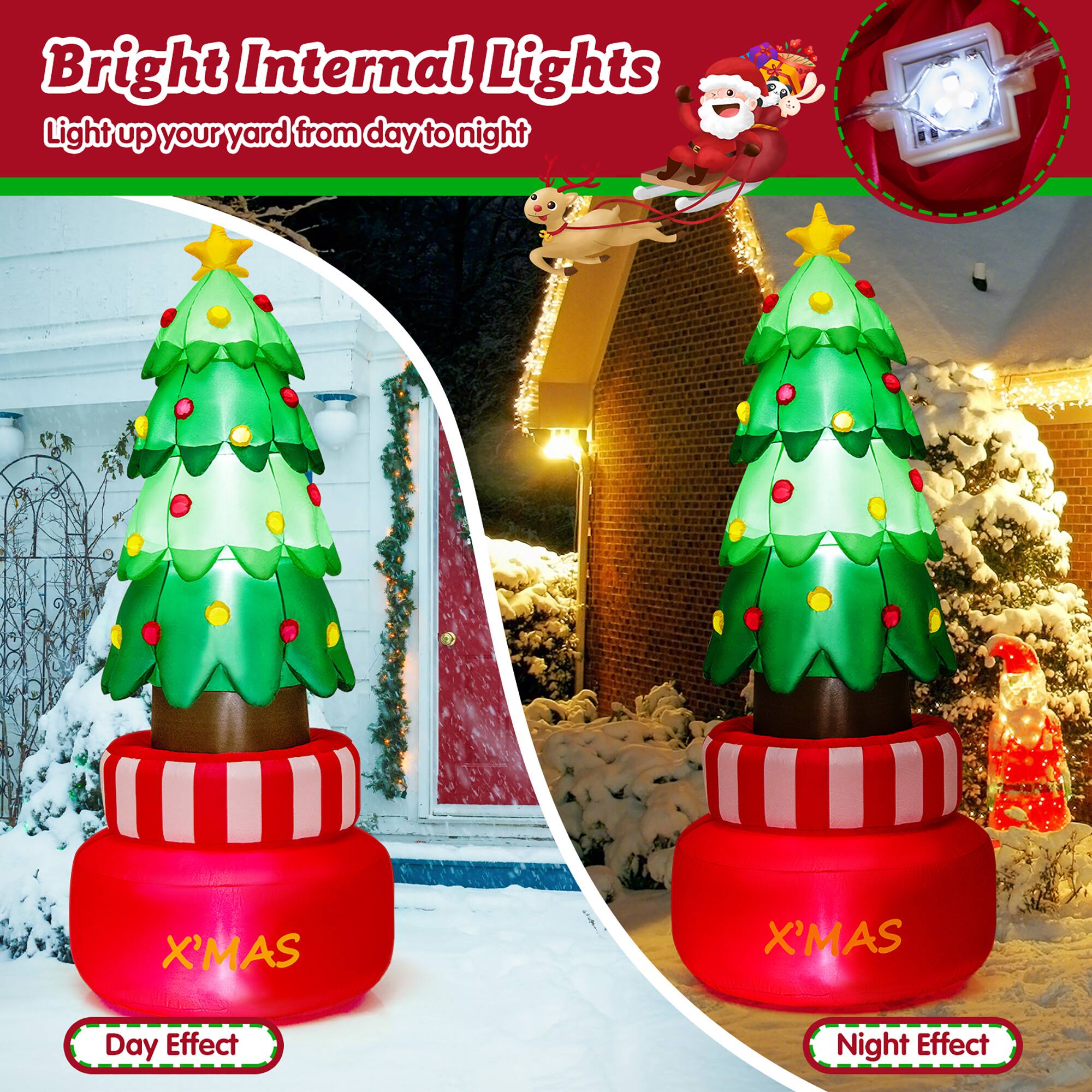Bright Internal Lights  
Light up your yard from day to night  

X'MAS Day Effect  
X'MAS Night Effect
