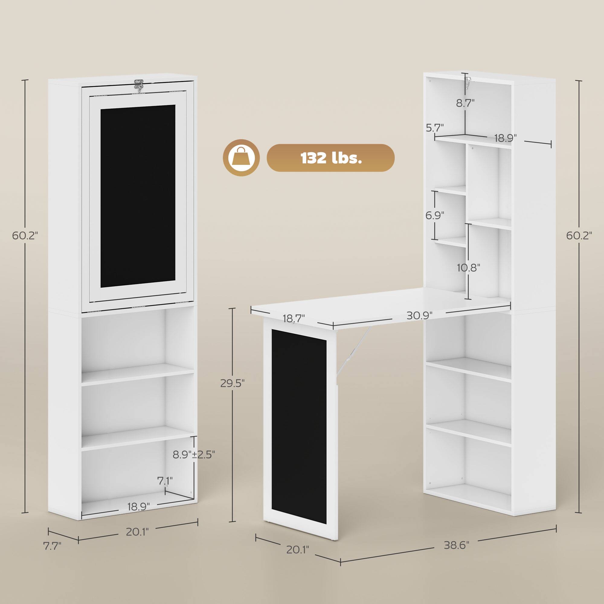 132 lbs. 5.7 6.9" 8.7" 10.8" 18.9" 18.7" 20.1" 20.1" 29.5" 30.9" 38.6" 60.2" 60.2" 7.1" 7.7" 8.9+2.5"