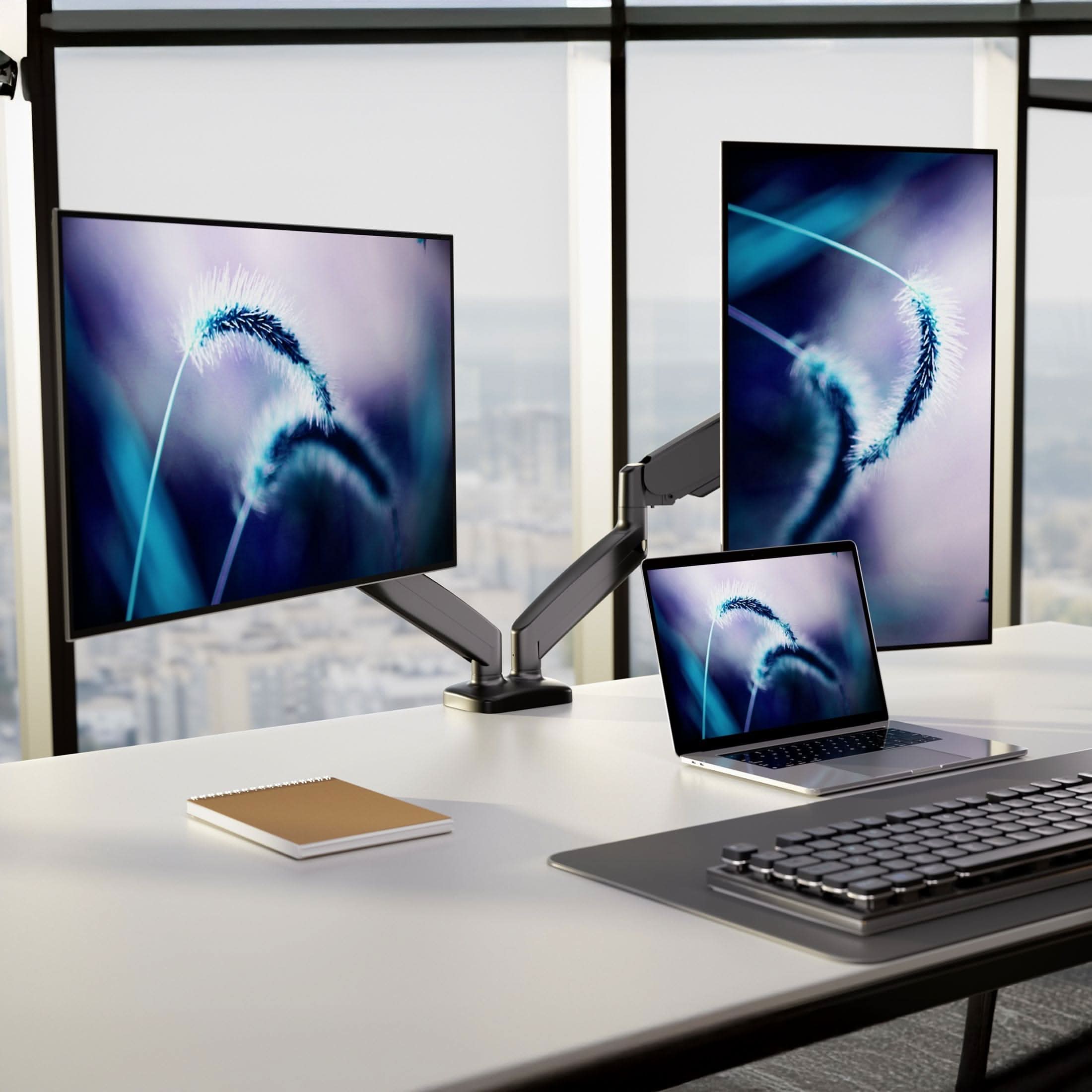 Angle. Mount-It! - Dual Monitor Desk Mount with Gas Spring Arms, Adjustable Height and Tilt for 13"–32" Screens - Black.