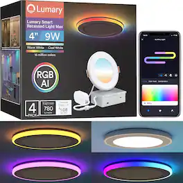 Lumary - 4" RGBAI Smart WiFi Recessed Lighting with Gradient Accent and Night Ring, Work with Alexa/Google Assistant/Siri 4PCS - White