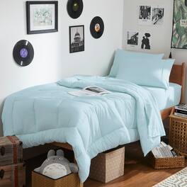 Sweet Home Collection - 7PC Campus Ready Dorm Twin XL Bedding Bundle, Solid Comforter, Bed Pillows and Sheet Set - Aqua