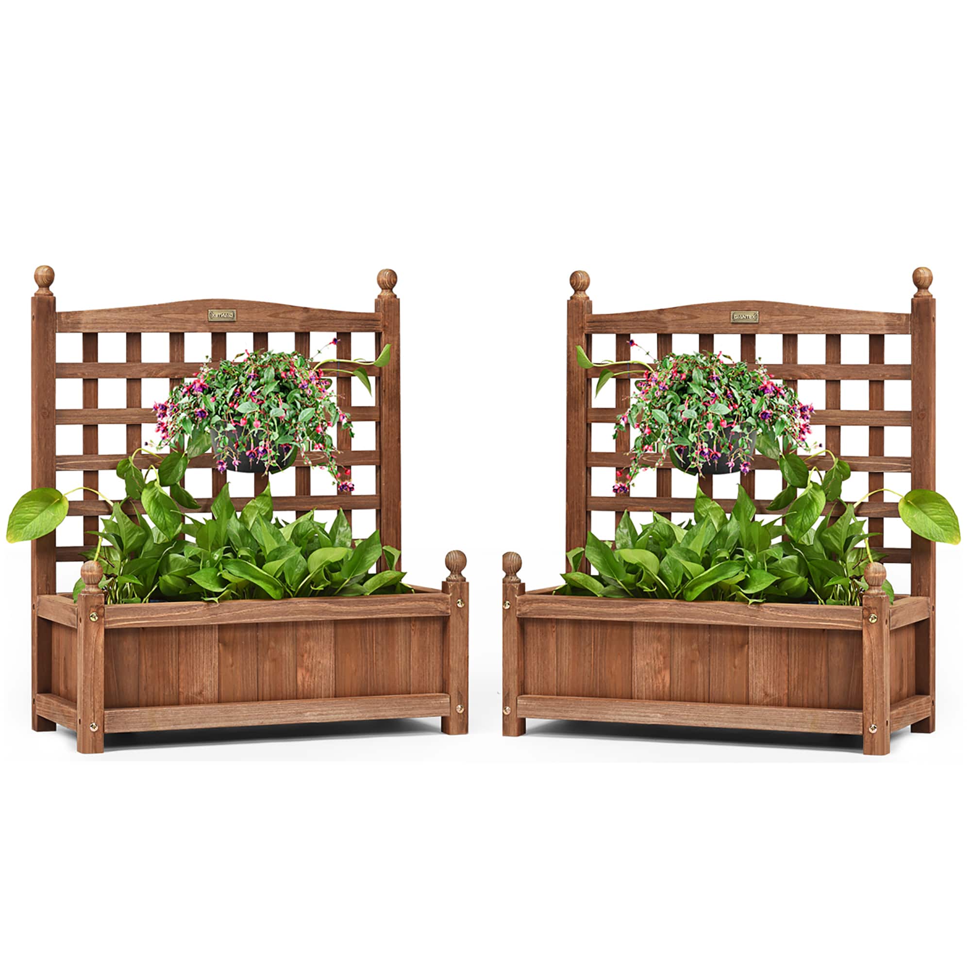 "Costway - 2 PCS Solid Wood Planter Box with Trellis Weather-Resistant 25""x11""x30"" - Dark brown" price history on PriceWatchPro