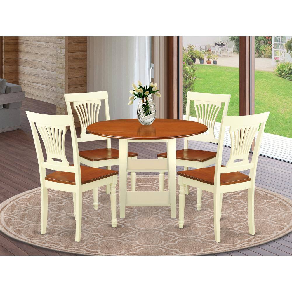 Back. East West Furniture - Dining Room Set Buttermilk & Cherry - Brown.