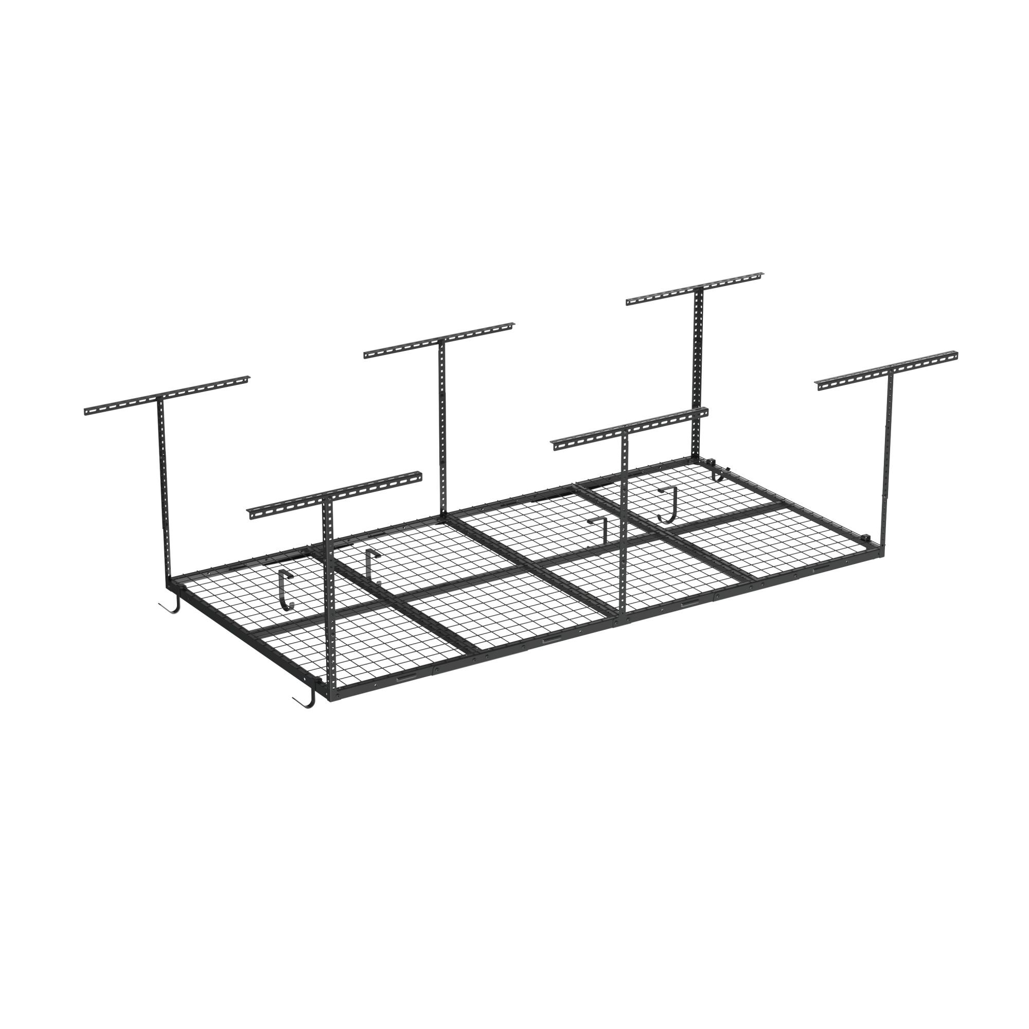 Left. Fleximounts - OHK Series 36 in. W x 96 in. D x 22-40 in. H Black Ceiling Mounted Overhead Garage Storage Rack with Accessory Hooks - Black.
