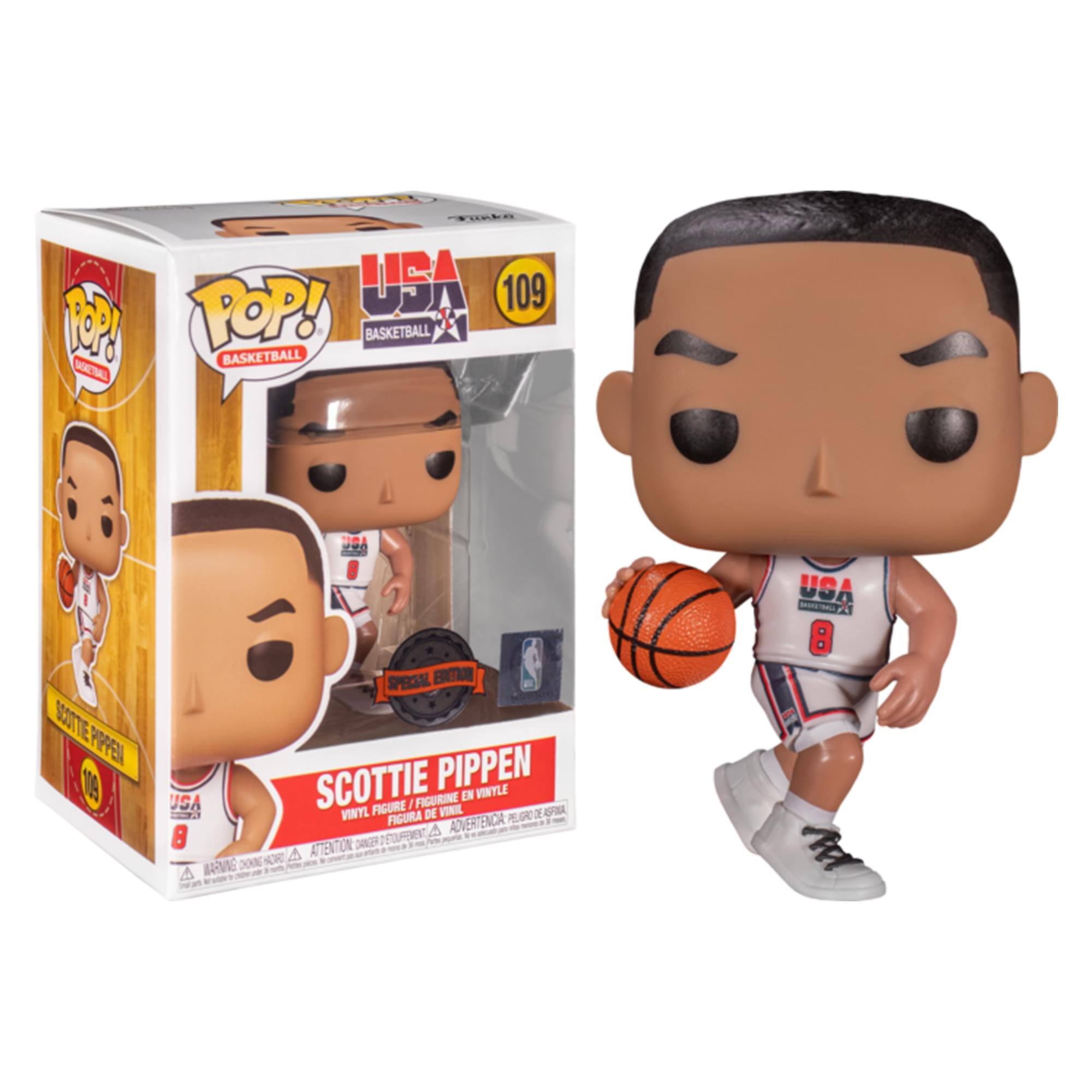 Visk POP! USA 109 Basketball Basketball TR 1020 NE PPFEN 10 Special Edition Scottie Pippen Vinyl Figure en Vinyl Figurine en Vinyle Figura de Vinilo USA 8

- Attention: Choking Hazard - Small parts. Not for children under 3 years.
- Advertencia: Peligro de asfixia - Piezas pequeñas. No es adecuado para niños menores de 3 años.
- Attention: Danger - Petite pièce. Ne convient pas aux enfants de moins de 3 ans.