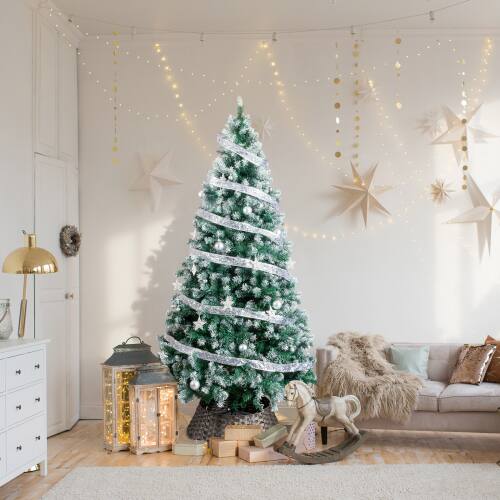 Alt View 7. Winado - 7.5FT Christmas Tree Artificial Snow Tipped with 350 Lights, Ornaments, Base for Indoor Outdoor Holiday Party Decoration - Green with Snowy Tips.