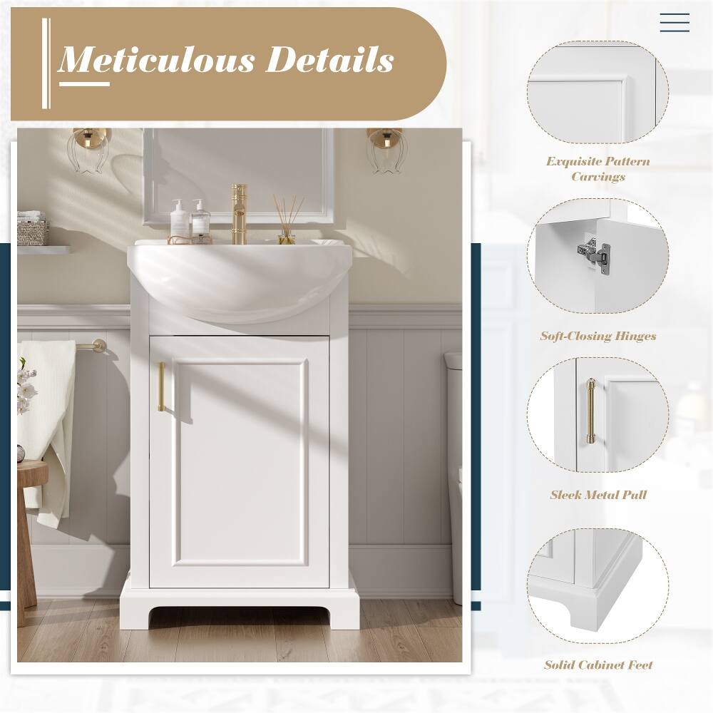 Meticulous Details

- Exquisite Pattern Carvings
- Soft-Closing Hinges
- Sleek Metal Pull
- Solid Cabinet Feet