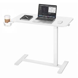 VEVOR - Overbed Table 31.5"W x 15.7"D Mobile Bedside Table with Hidden Wheels, for Home Office Bed Couch, Height Adjustable - White