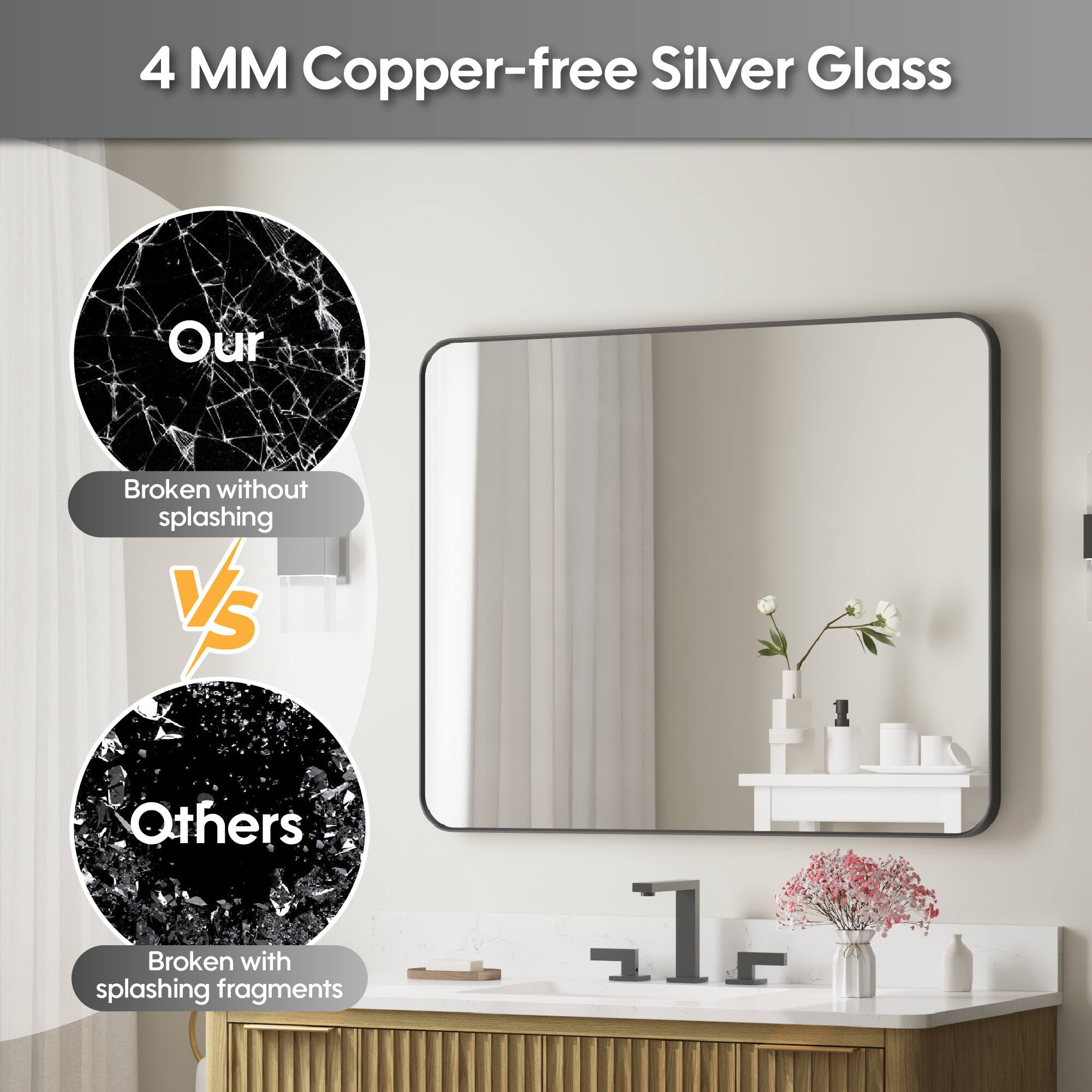 4 MM Copper-free Silver Glass

Our
Broken without splashing

vs

Others
Broken with splashing fragments