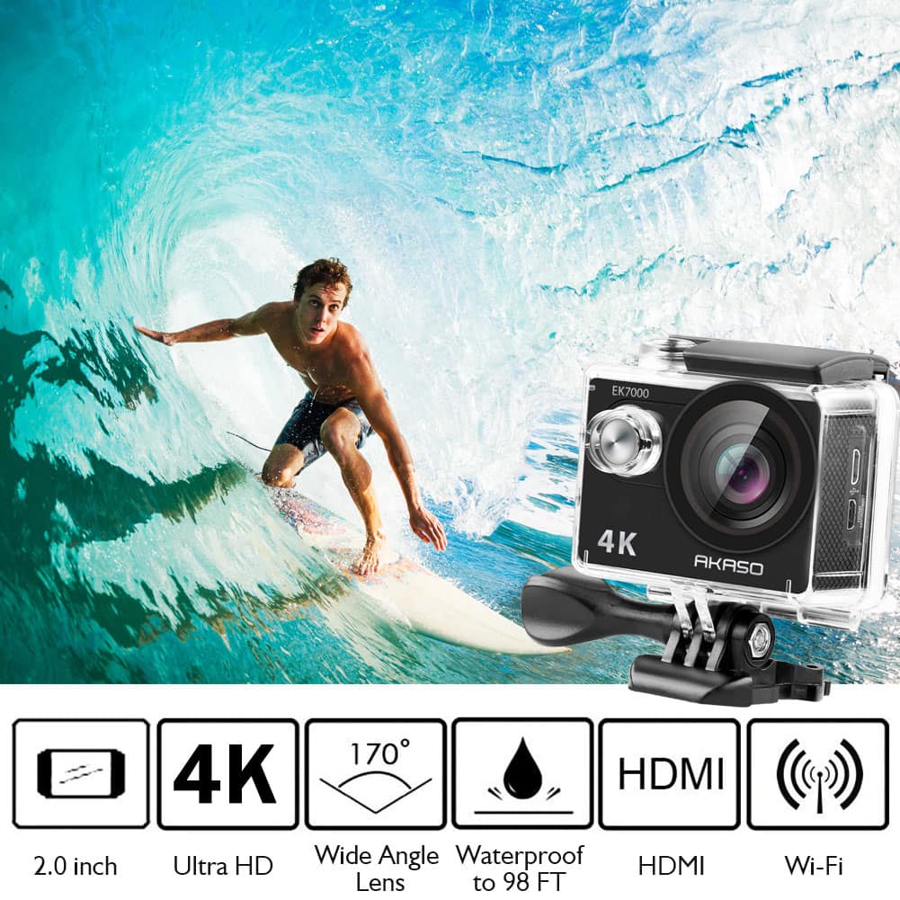 Back. AKASO - EK7000 SE 4K Waterproof Action Camera with Remote - Black.
