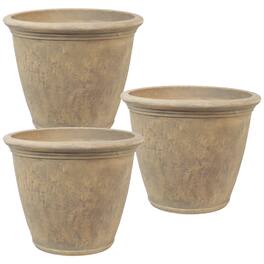 Sunnydaze - 24 in Anjelica Dual-Wall Polyresin Planter - Set of 3 - Beige