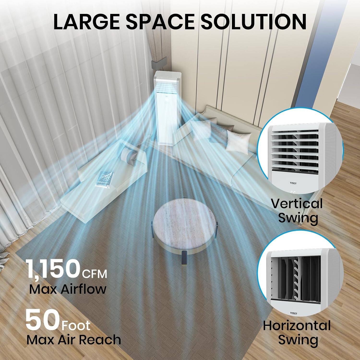 LARGE SPACE SOLUTION

TSU

CC Vertical Swing

1,150 CFM Max Airflow 50 Foot Max Air Reach

PISIT Horizontal Swing