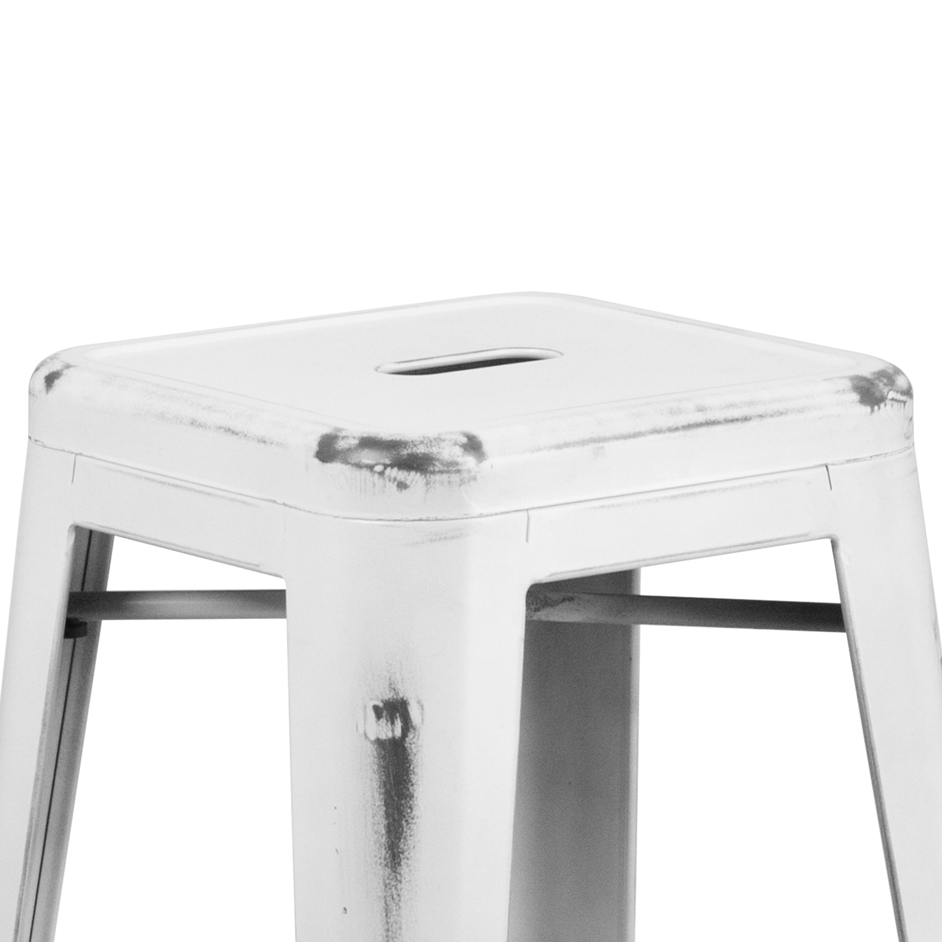 Alt View 7. Emma + Oliver - Commercial Grade 4 Pack 30" High Backless Distressed Metal Indoor-Outdoor Barstool - White.