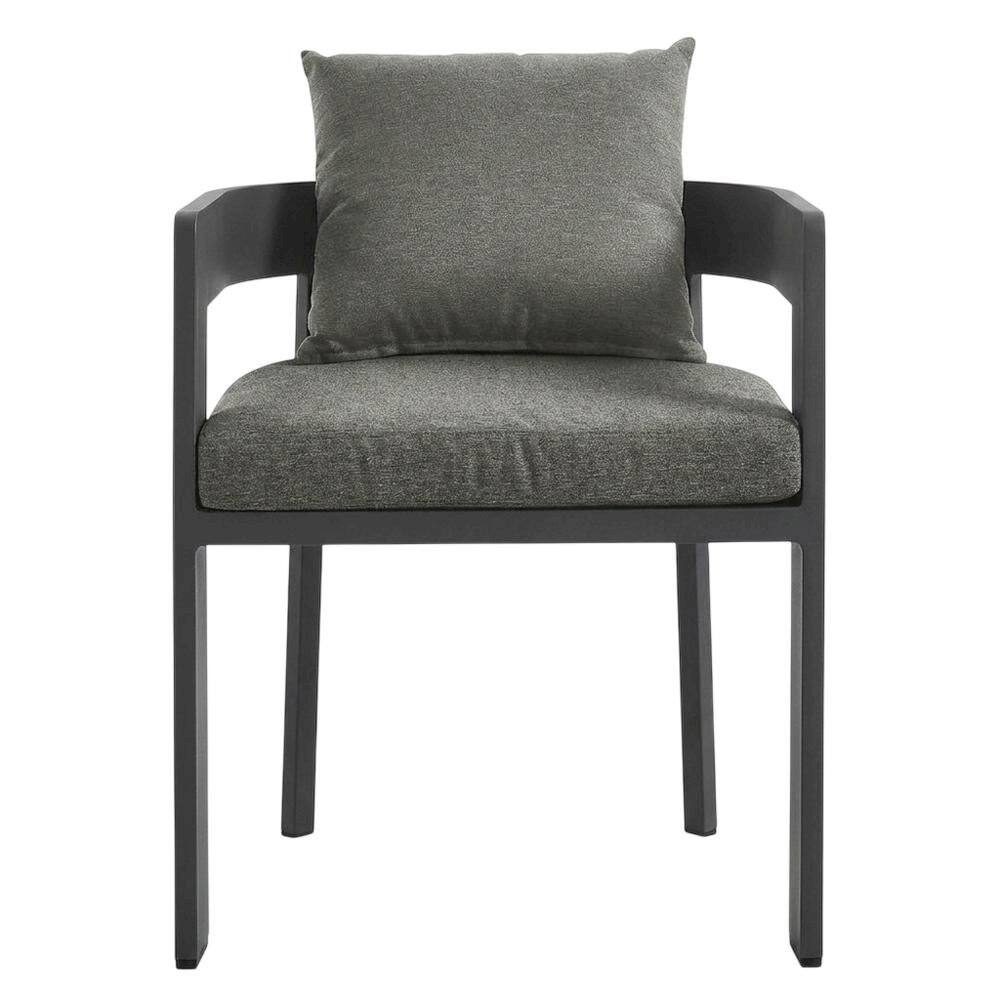 Back. Outdoor Escape - Aluminum Outdoor Patio Dining Chair With Cushioned Seat And Stylish Design - Gray.