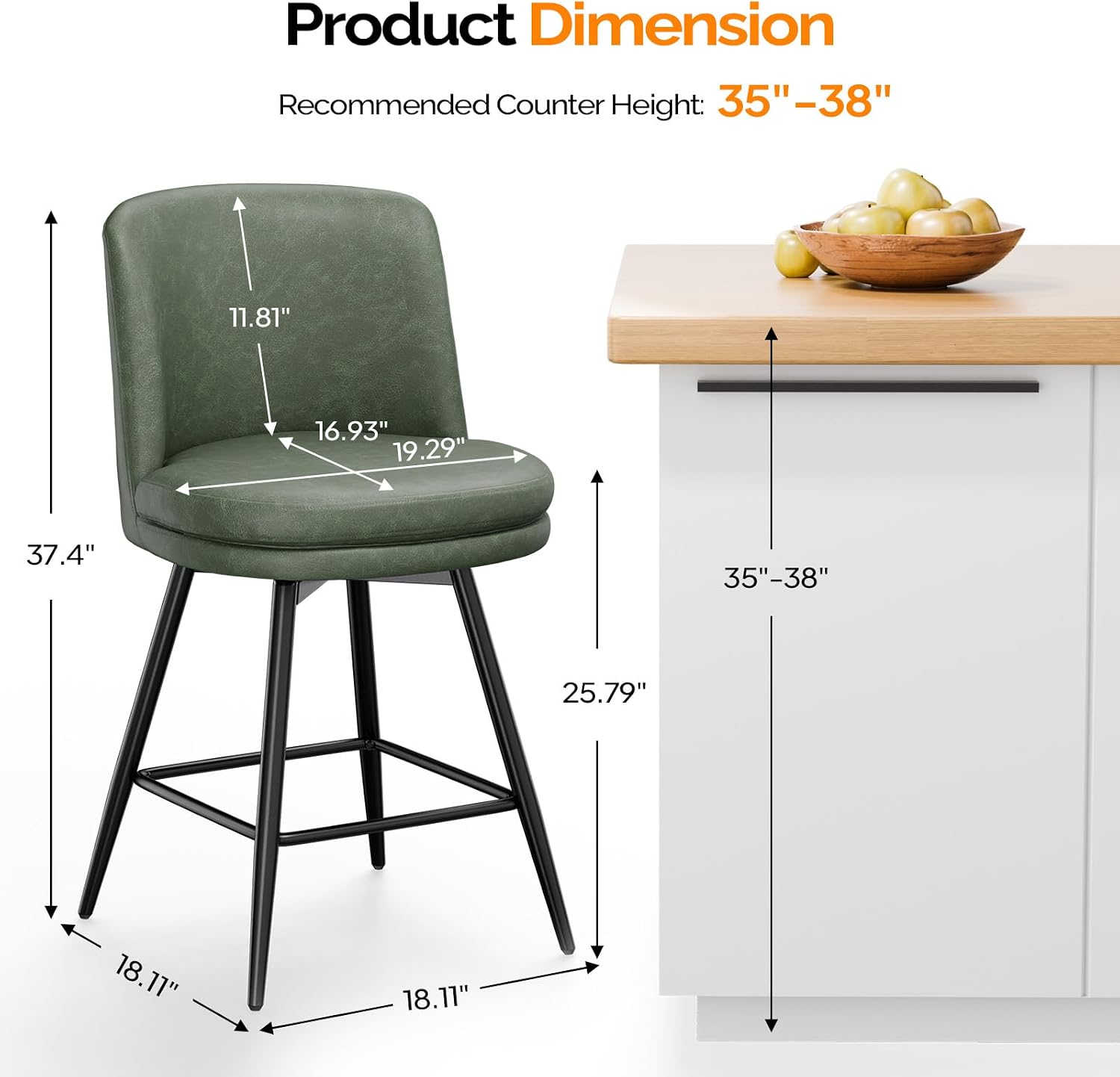 Product Dimension  
Recommended Counter Height: 35"-38"  
11.81"  
16.93" 19.29"  
37.4"  
35"-38"  
25.79"  
18.11" 18.11"