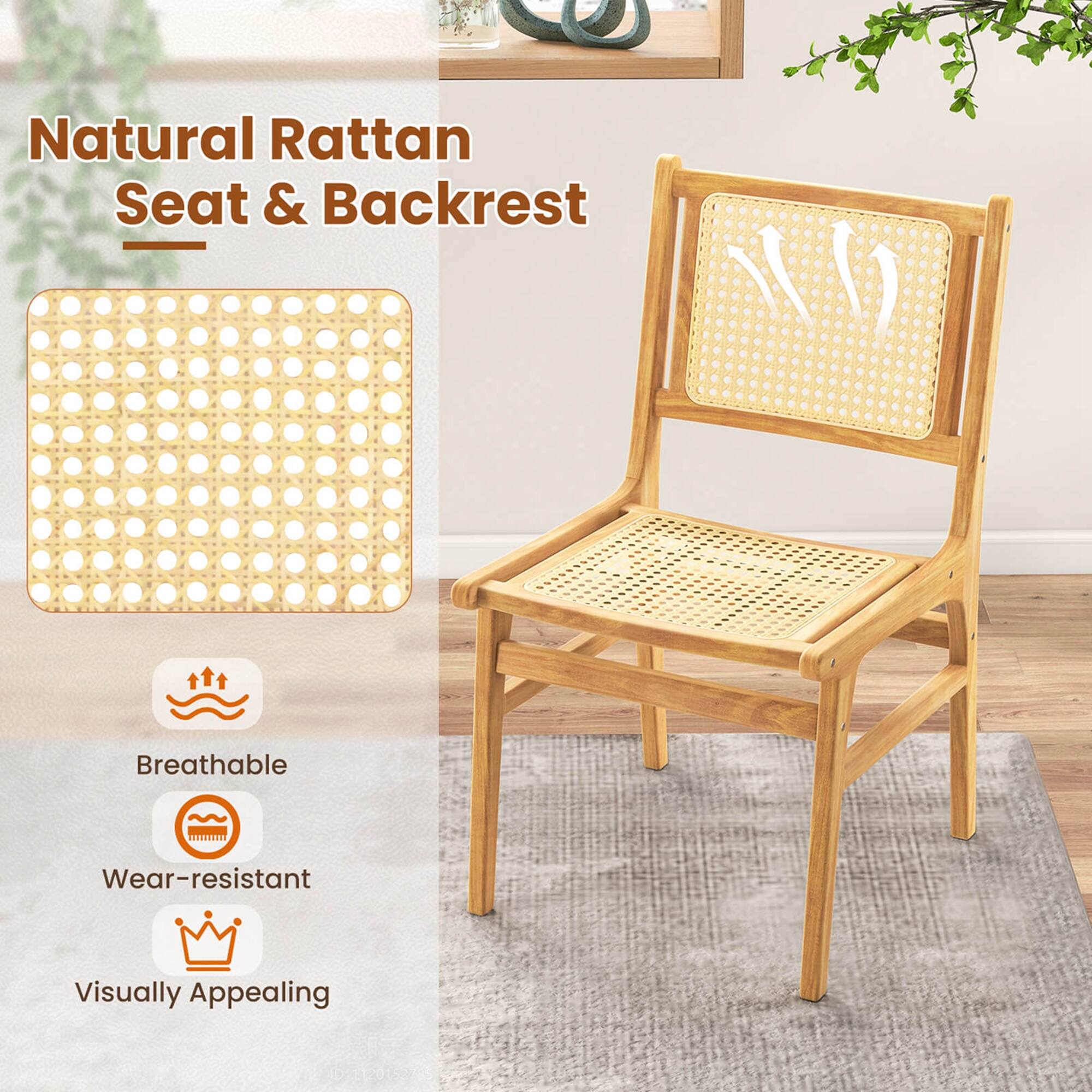 Natural Rattan Seat & Backrest & Breathable Wear-resistant Visually Appealing