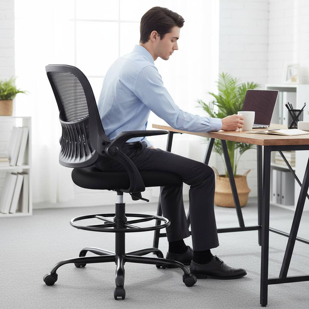 Alt View 5. AOITUN - Tall Drafting Desk Chair with Adjustable Height and Foot Ring, 400lbs Capacity, Ergonomic Office Chair for Desk Riser - Black.