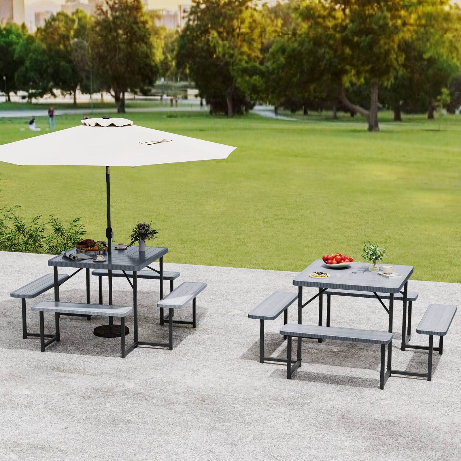 Alt View 3. Costway - Costway Picnic Table Bench Set for 4-8 People with Umbrella Hole All-Weather HDPE Tabletop - Gray.