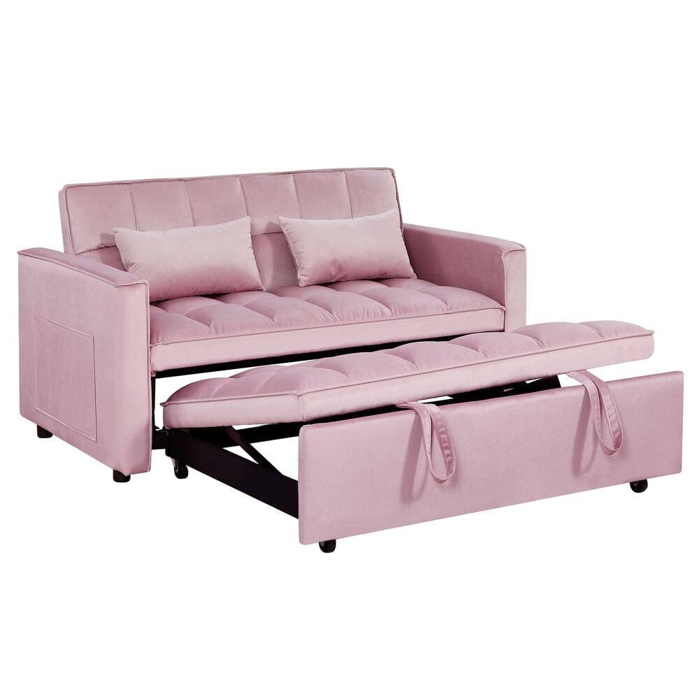 Alt View 2. Kadyn - 54 Inch Adjustable Backrest Sofa, Sofa Bed, Futon Sofa with Double Armrest and Pouch for Living Room - Pink.