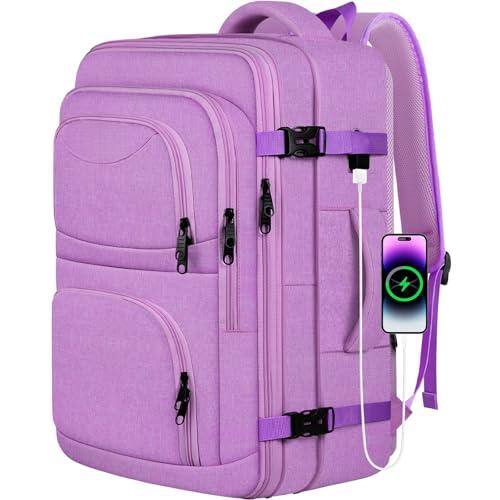 Front. Stamp n Camp - Travel Backpack For Women  52l Carry On Extra Large Expandable Bag 18 4 Inch Tsa Flight Approved Luggage Personal Item - Purple-18.4 inch (20"x15"x7").