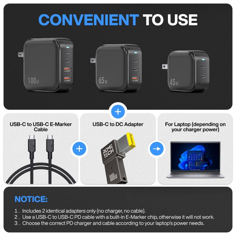 RomeTech USB C to DC Adapter, Type C to DC with Built in PD and E Mark ...