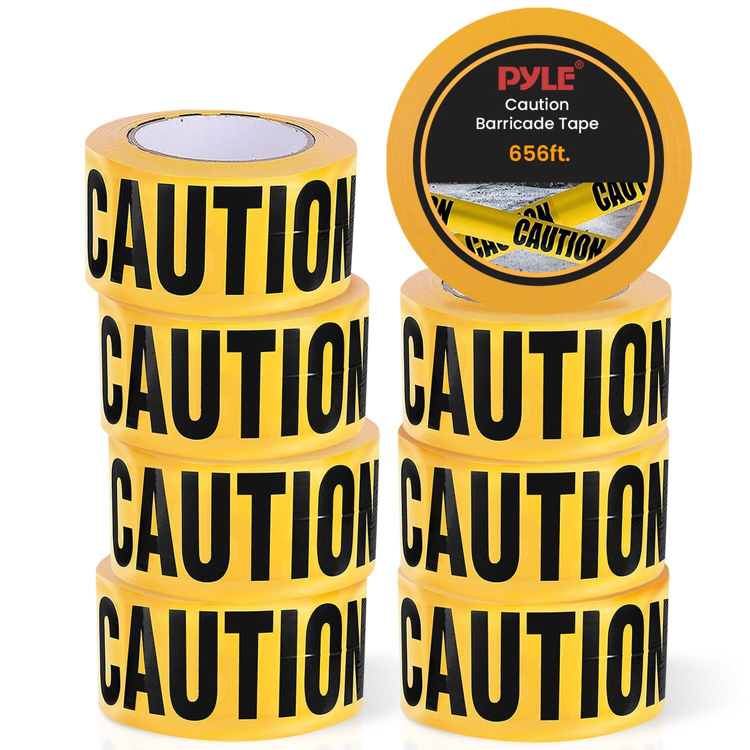 PYLE Caution Barricade Tape 656ft. CAUTION CAUTION CAUTION CAUTION CAUTION CAUTION CAUTION CAUTION