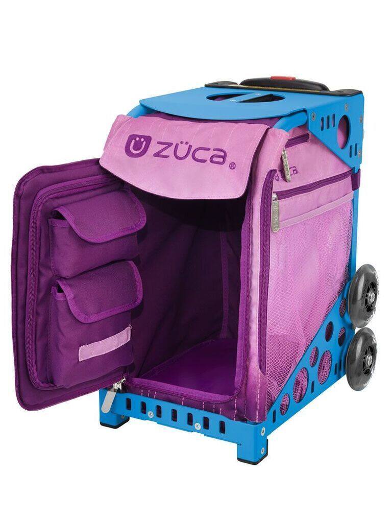 Back. Zuca - Zuca Velvet Rain Sport Bag and Blue Frame with Flashing Wheels - Blue.