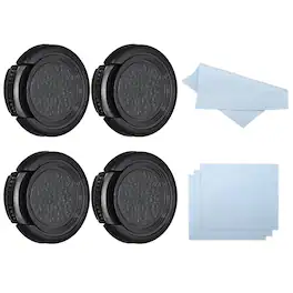 Unique Bargains - 4pcs 27mm Sides Pinch Lens Cap with Cloth for Nikon/Fujifilm/Pentax - Black