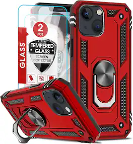 Entronix - iPhone 14 Bundle - Guard Gripstand Case with 2 Clear Screen Protectors - Red