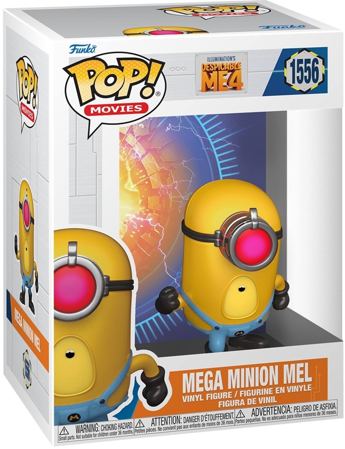 Funko POP! MOVIES ILLUMINATION'S DESPICABLE ME4 1556
MEGA MINION MEL VINYL FIGURE / FIGURINE EN VINYLE FIGURA DE ASFIXIA.
ADVERTENCIA: PELIGRO DE ASFIXIA.
ATTENTION: DANGER D'ÉTOUFFEMENT.
WARNING: CHOKING HAZARD.
Partes pequeñas. No es adecuado para niños menores de 36 meses.
Pequeñas piezas. No convienen a niños menores de 36 meses.
Small parts. Not suitable for children under 36 months.