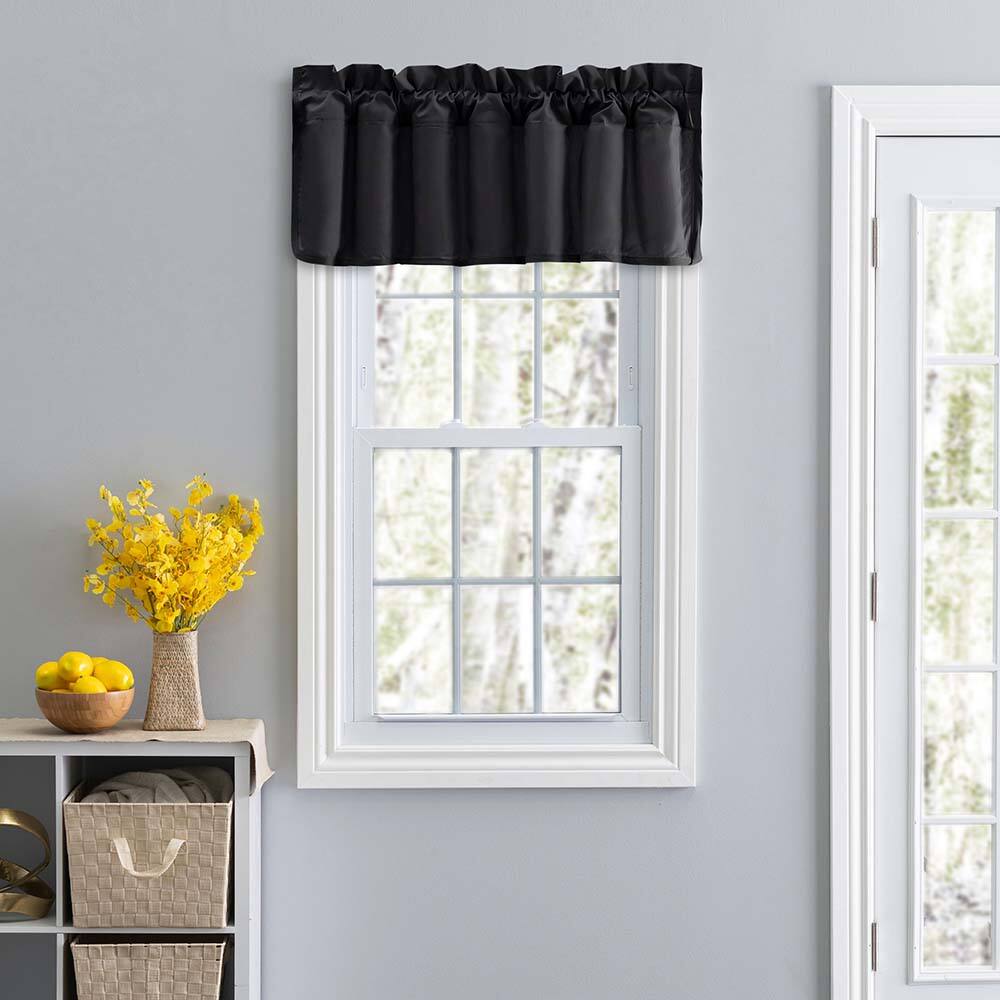 Angle. Ellis Curtain - Ellis Stacey Solid Color Window 3" Rod Pocket High Quality Fabric Lined Filler Valance 42"x13" Black - Black.
