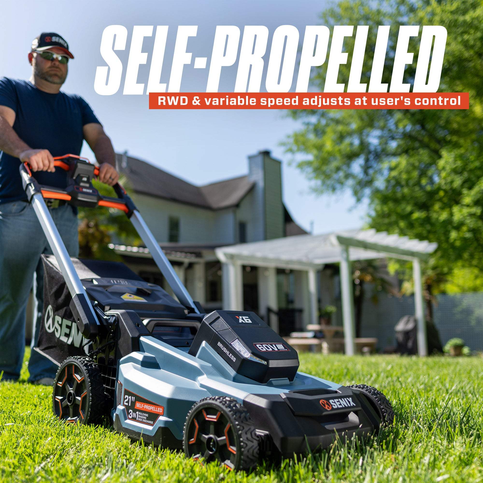 SELF-PROPELLED  
RWD & variable speed adjusts at user's control  

21"  
SELF-PROPELLED  
3m T  
PTOL V  
SENIX