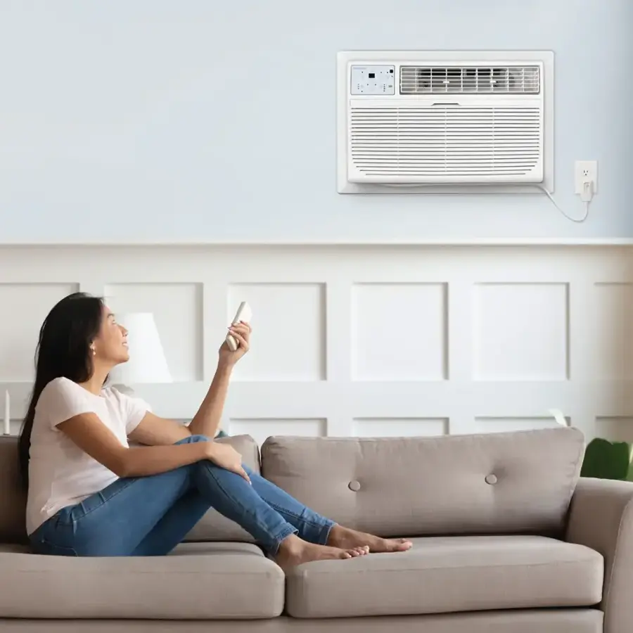 Alt View 11. Keystone - Energy Star 450 Sq. Ft .10,000 BTU 115V In Wall Air Conditioner with Follow Me LCD Remote Control - White.