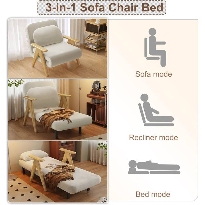 3-in-1 Sofa Chair Bed

- Sofa mode
- Recliner mode
- Bed mode