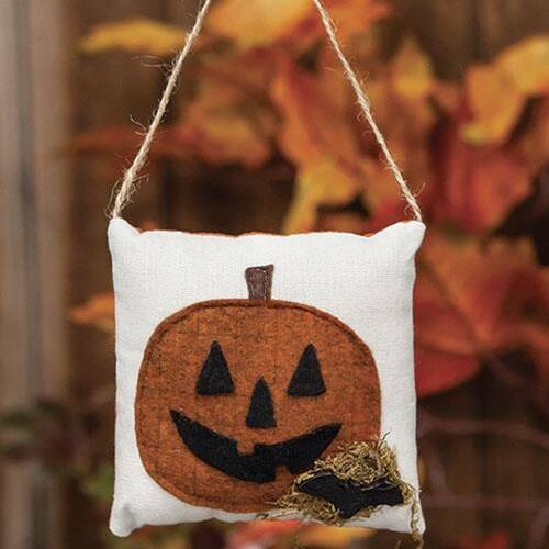 Angle. BreeBe - *Jack O Lantern Pillow Ornament - Orange, White.