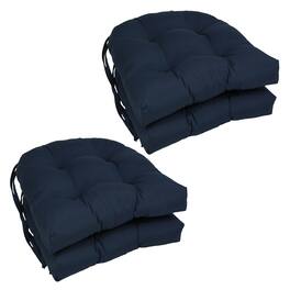 Blazing Needles - 16-inch Solid Twill U-shaped Tufted Chair Cushions (Set of 4) - Navy