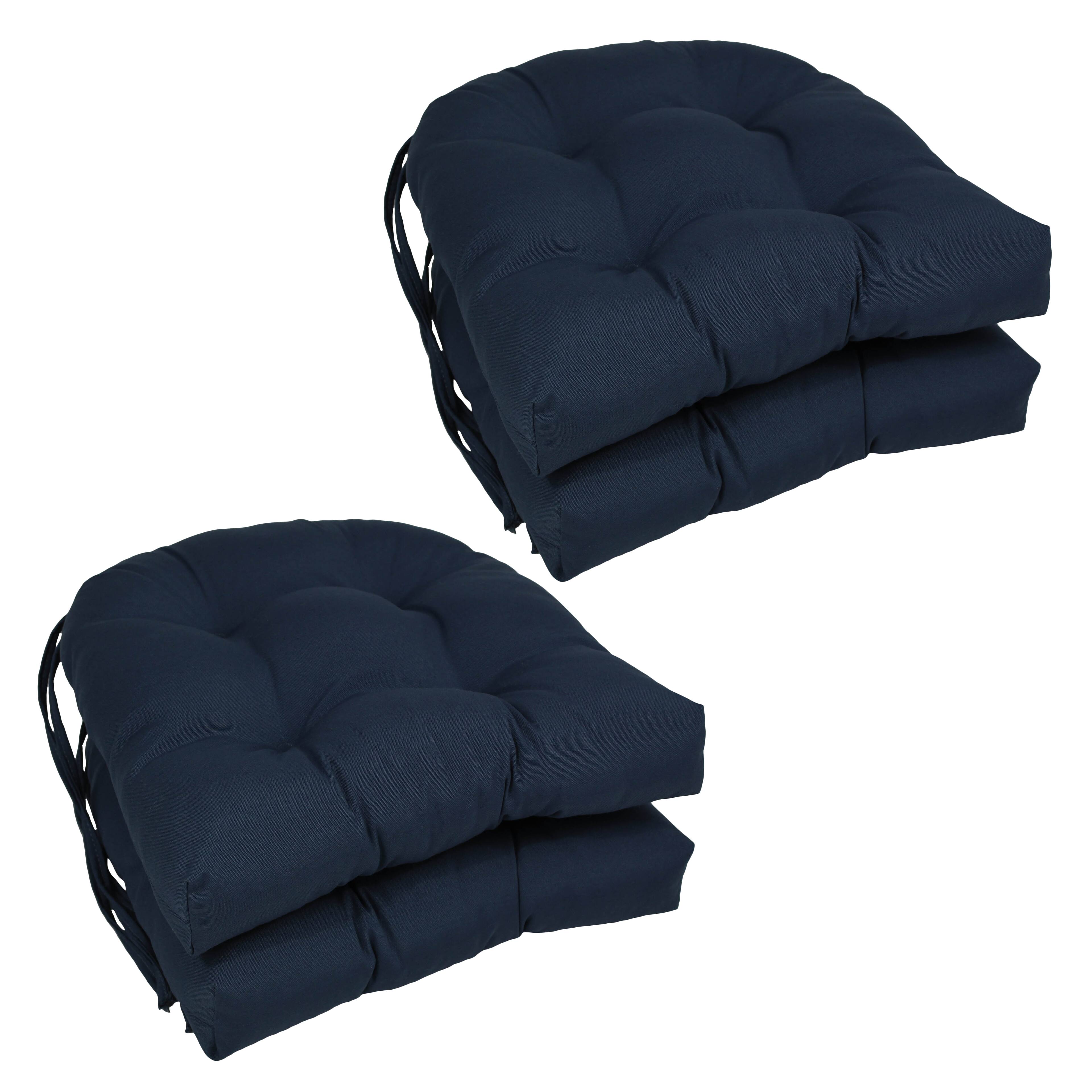 Front. Blazing Needles - 16-inch Solid Twill U-shaped Tufted Chair Cushions (Set of 4) - Navy.