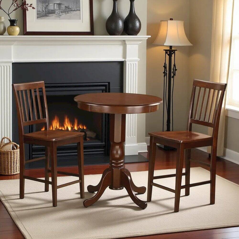 Alt View 1. FurniFact - Solid Wood 3 Piece High Top Table Set with Two Counter Height Chairs - Mahogany.