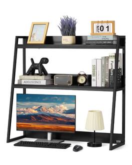 VEVOR - Desktop Bookshelf, 2-Tier Desktop Storage Organizer, 37.4" x 12.6" x 35.4" Office Desk Storage Rack Display Shelf - Black